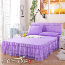 Lace border sand wash cotton korean bedding set , hotel bed spread